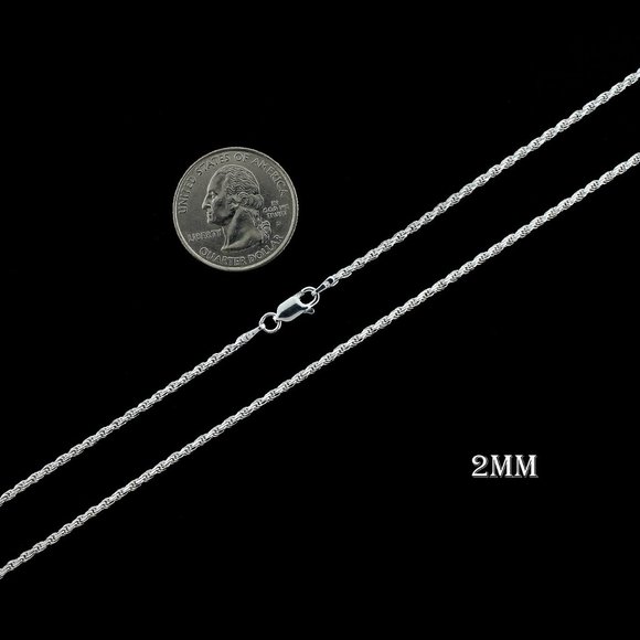 Real 925 SOLID Sterling Silver 2mm Rope Chain Necklace 24" inch - Picture 2 of 6